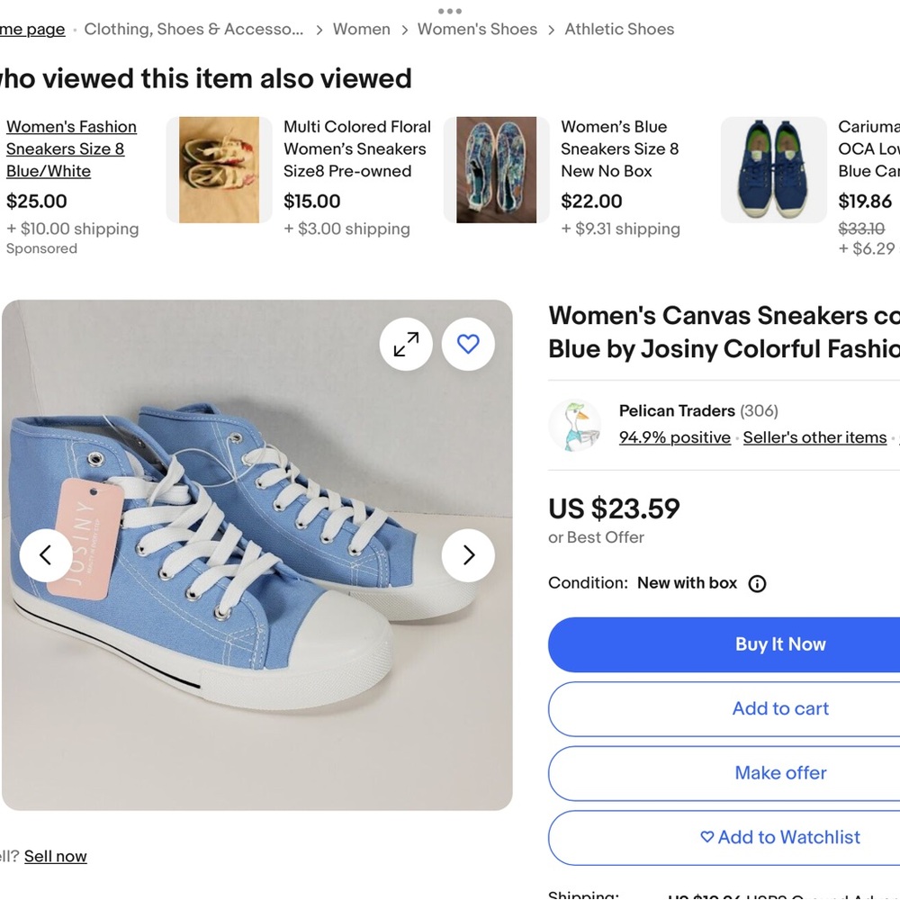 ‘Josiny’ Baby Blue Lace-Up Hi-Top Sneakers - Picture 7 of 7
